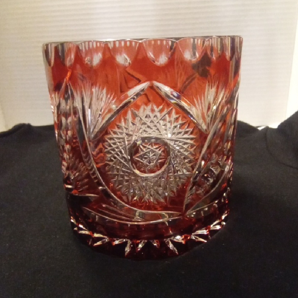 Natchmann Ruby Red Crystal Cut Glass Vase